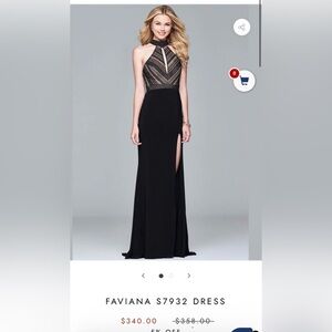 Faviana Black Maxi Dress with Gold Accents